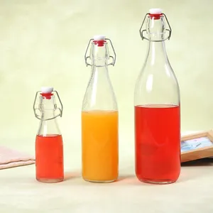 500ml Clear bespoke pattern Glass Beverage 1L Juice Water Liquor household Bottle With Swing Top Cap