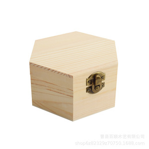Caja de regalo hexagonal de madera de pino con cierre para té, joyería, regalos navideños y manualidades. - Product Image 5
