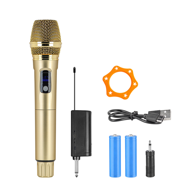 Golden Color Rechargeable WEISRE DM-781  Universal  Wireless Microphone UHF  Home Karaoke Microphone Outdoor Lever Audio Microph