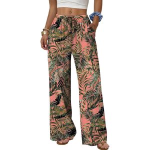 Women's <b>Linen</b> Summer Palazzo Pants Wide Leg High Waist Breathable Beach Trousers With Pockets - Product Image 1