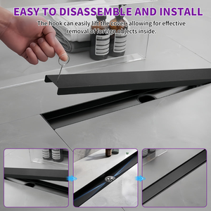 Desagüe de Ducha Empotrable de 24 Pulgadas con Acabado Negro Mate, Desagüe de Piso Invisible de Acero Inoxidable 304 para Baño, Fabricación OEM - Product Image 3