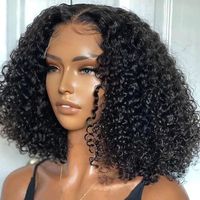 Perruque Pixie Bouclée Prête à Porter en Cheveux Humains Brésiliens, Sans Colle, Vente en Gros, Cheveux Naturels avec Perruques Frontales HD Full Lace pour Femmes
