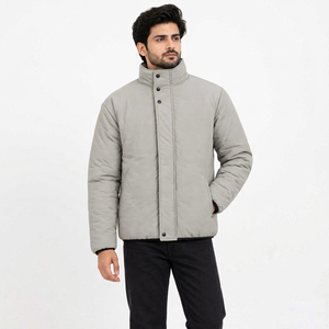 Abrigo Acolchado con Capucha para Hombre Race Ready Industry, Gris Sólido, Grueso, de Invierno, con Cuello Alto, Cierre de Botones, PU - Product Image 1