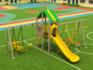 Outdoor Children's Garden Playground Set Steel Wood Climbing Frame with Safety Plastic Slide and Toddler Swing
