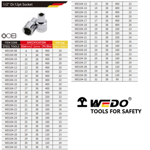 WEDO soket Chrome Vanadium 1/2 inci <span class=keywords><strong>Dr</strong></span>.12pt - Product Image 6