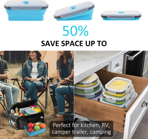 Ensemble de 4 boîtes à lunch pliables en silicone platine, portables et compatibles micro-ondes, pour l'école, le bureau, le camping et le stockage des aliments - Product Image 2