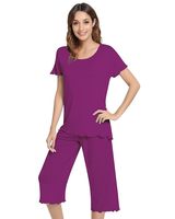 Setelan Piyama Wanita RTS Viscose Bamboo Polos Lengan Pendek Atasan Celana Bahan Lembut O-Neck Ringan