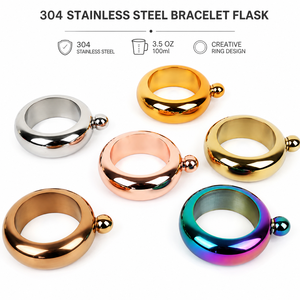 Pulsera personalizada de alta calidad para mujer, brazalete redondo de acero inoxidable con <span class=keywords><strong>licor</strong></span>, frasco de cadera de 3,5 oz - Product Image 1