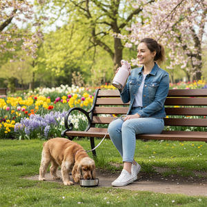 32 औंस 3 में 1 स्टेनलेस स्टील रिसाव प्रमाण पालतू भोजन फीडर इन्सुलेट वैक्यूम 1 एल यात्रा पोर्टेबल आउटडोर उपयोग कुत्ते पीने पानी की बोतल - Product Image 2