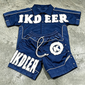 Custom Logo Men's Nylon Tracksuit 2 Piece Short Sleeve Button up Shirt Shorts <strong>Set</strong> Streetwear <strong>Embroidery</strong> Patchwork 2 Piece <strong>Set</strong> - Product Image 5
