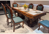 Ensemble de table et chaises de salle à manger de style chinois antique de luxe, cuir bleu capitonné, bois massif, prix d'usine, Australie
