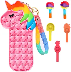 2022 Wholesale 3D Unicorn Big Pencil Case for Kids Adults Silicone Bubble Pop Up Fidget Toys Cute Pink Unicorn Pencil Case