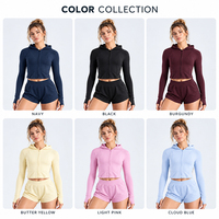 Veste de sport courte à capuche pour femme, automne-hiver, fermeture éclair intégrale, manches longues, pour la course, le yoga et la gym