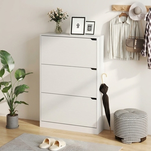Meuble à chaussures moderne et minimaliste en bois, étagère à chaussures en MDF pour entrée, organisateur de chaussures personnalisé et peu encombrant pour maison moderne avec sièges - Product Image 1