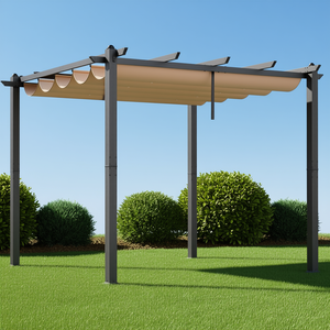 Pergola rétractable en aluminium beige 10'x10' avec auvent pare-soleil pour usage extérieur - Product Image 2