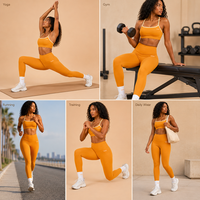 Ensemble de yoga 2 pièces pour femme avec logo personnalisé, leggings taille haute et brassière de sport, tenue de fitness, gym, pilates et entraînement
