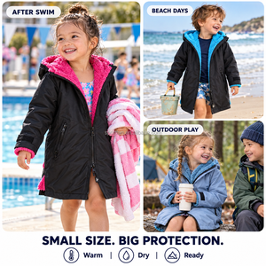Robe de bain pour enfants XS, doublée de polaire chaude, imperméable, parka de plage et d'extérieur, veste à capuche entièrement zippée pour tout-petits - Product Image 2