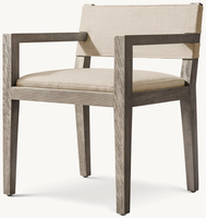 Chaise de salle à manger moderne et minimaliste avec bras en bois de chêne Cadre en bois massif Dossier léger en contreplaqué pour le salon