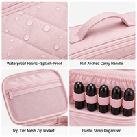 Pochette de maquillage personnalisée avec logo, rose blush, matelassée, pour femmes, double fermeture éclair, imperméable, grande capacité, avec poignée