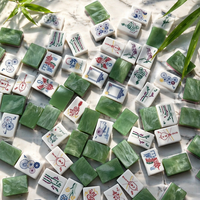 Ensemble complet de tuiles de mahjong en acrylique vert jade printanier avec supports de mahjong, sac de mahjong et accessoires complets