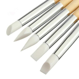 Pinceau à ongles en silicone à tête plate, manche en bois, pour sculpture, gel, manucure, salon, outil de décoration d'ongles - Product Image 2