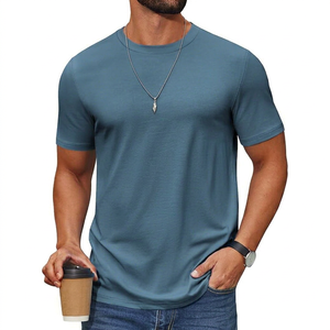 T-shirt à manches courtes pour homme, couleur unie, col rond, coupe classique, 100% coton jersey, respirant, vêtements décontractés, bleu - Product Image 1