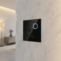 Interruptor de Pared Táctil Redondo con Certificación GCC CE CB, 13A, 2 Tomas con Interruptor, Panel de Vidrio PC con Luz LED, Interruptores de Luz