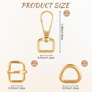 Kit de crochets pivotants PCS avec boucles coulissantes Tri-Glide, fermoirs pivotants et anneaux en D pour la fabrication de sacs à main, quincaillerie dorée pour sacs - Product Image 3