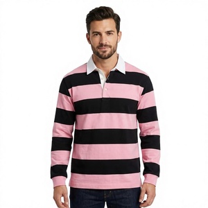 Custom Wholesale Men's Heavyweight Striped Short Sleeve Rugby for <b>Shirt</b> Polyester Vintage Casual Front OEM Service US/<b>UK</b>/EU - Product Image 1