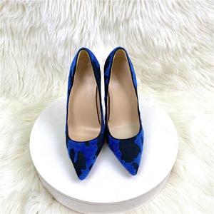 Blue Flock Leopard D'Orsay Super High Stiletto Pumps Women's-Pointy Slip-On Design Stones Big Size 34-45 All Seasons - Product Image 6