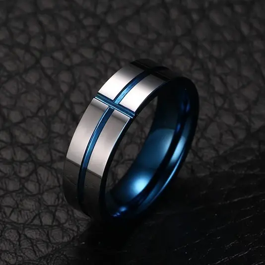 אופנה כחול טונגסטן קרביד טבעות זוג טבעת גבוהה מלוטש כחול זהב מבריק טיטניום תכשיטי פלדה גברים לחתונה