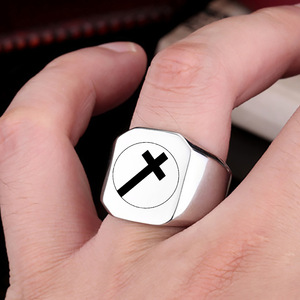 Anillo Cruzado de Acero Inoxidable Dorado para Hombre, 18MM, Joyería Cuadrada, Regalo para Aliviar la Ansiedad - Product Image 2