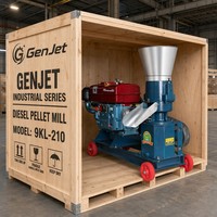 Machine à granulés d'aliments pour animaux GenJet 9KL-210 Diesel 18HP 200-300 Kg/h avec matrice plate de 198 mm et 2 rouleaux pour l'alimentation des volailles et du bétail