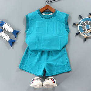 Nouvel été ensemble de débardeurs pour enfants pour garçons sans manches maille <span class=keywords><strong>rouge</strong></span> vêtements bébé à la mode vêtements pour enfants - Product Image 2
