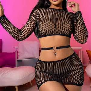 热辣性感镂空比基尼套装渔网内衣女性纯欲包臀裙性感内衣内衣 - Product Image 2
