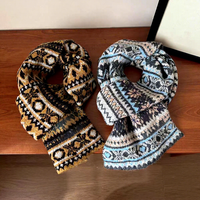 Écharpe longue en tricot jacquard à blocs de couleurs rétro, accessoire de mode chaud pour l'hiver, pour filles et femmes