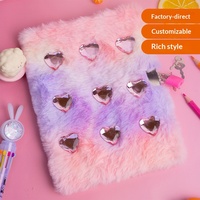 Carnet créatif en peluche motif dessin animé avec 9 diamants et cadenas, journal intime dégradé pour étudiant, cadeau