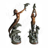 Sculpture de fontaine en bronze sirène et dauphin en métal personnalisé grandeur nature décoration de jardin coulée en laiton Statue de mer