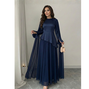 Vestido Abaya Maxi Musulmán Modesto para Mujer, de Verano, con Cintura Peplum, Manga Campana y Capa de Chifón de Lujo Personalizado LEDUO - Product Image 1