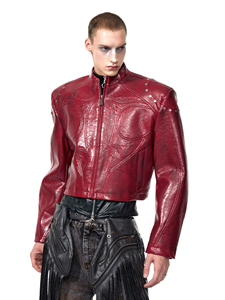 Veste en cuir à support <span class=keywords><strong>court</strong></span> <span class=keywords><strong>noir</strong></span> pour <span class=keywords><strong>homme</strong></span>-Automne Nouvelle arrivée <span class=keywords><strong>Manteau</strong></span> de motard à épaules rembourrées - Product Image 5