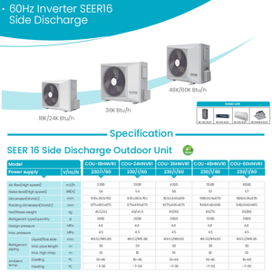Aire Acondicionado de Conducto <span class=keywords><strong>Inverter</strong></span> de 16 SEER, 60 Hz, Refrigeración y Calefacción, R410a, 3 Toneladas 36000 BTU, 4 Toneladas 48000 BTU, 5 Toneladas 60000 BTU - Product Image 2