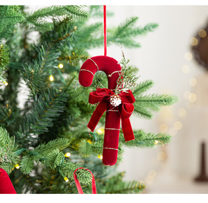LINGKAI <b>Red</b> Velvet Christmas Hanging Ornament Set Candy Cane Bell Wreath Pendant With <b>Bow</b> for Xmas Tree Holiday Decor - Product Image 5