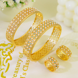 Ensemble de bijoux de mode Dubaï, plaqué or 21 carats, perles italiennes de qualité supérieure, bracelet et bague, ensemble de 2 pièces pour femmes, mariage, fête - Product Image 1