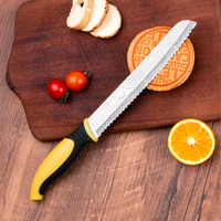 Couteau à pain en gros, dentelé, en acier inoxydable, manche jaune, fournitures de boulangerie, couteau à trancher le pain tropical, commande en gros