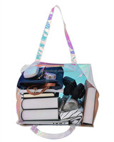 Sac fourre-tout réutilisable en PVC holographique avec longue poignée, design laser transparent pour femmes, shopping, voyage et cadeau