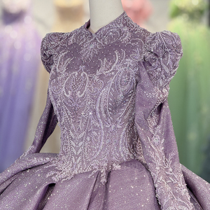 Robe de bal de Quinceañera éblouissante pour femme musulmane, col montant, manches longues, couleur violette, modèle 1112 - Product Image 5