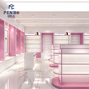 Exhibidores de Cosméticos de Madera Rosa para Decoración de Tiendas de Cosméticos, Estantes de Exhibición Personalizados para Suministros de Belleza - Product Image 4
