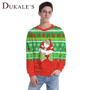 Dukale's 3D Print All Over Christmas Sweatshirt Polyester Unisex Crew Neck Couple Sweatshirt With Santa Claus Logo