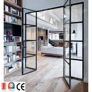 Low Price Custom double tempered glass Modern design aluminum double tempered glass French door