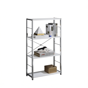 Libreria Tennos Bianca con Finitura Cromata, 4 Ripiani, Design Moderno, Arredamento per Soggiorno - Product Image 1